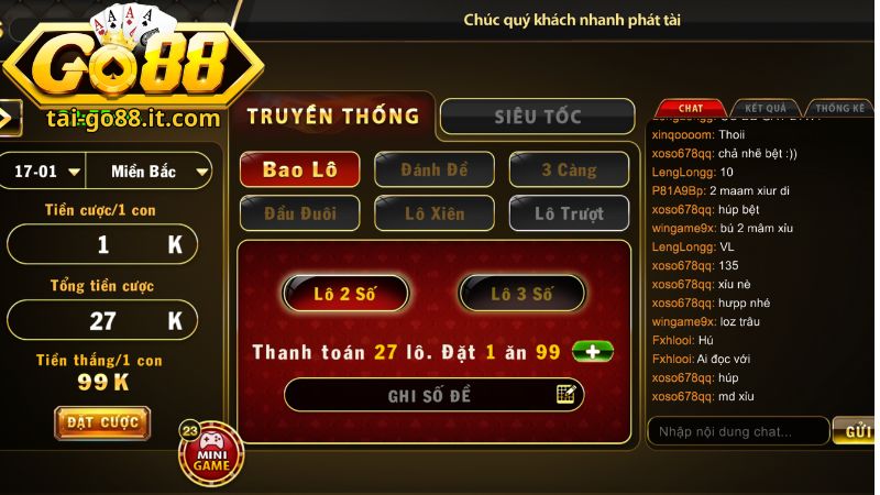 Các hình thức lô đề Go88 phổ biến