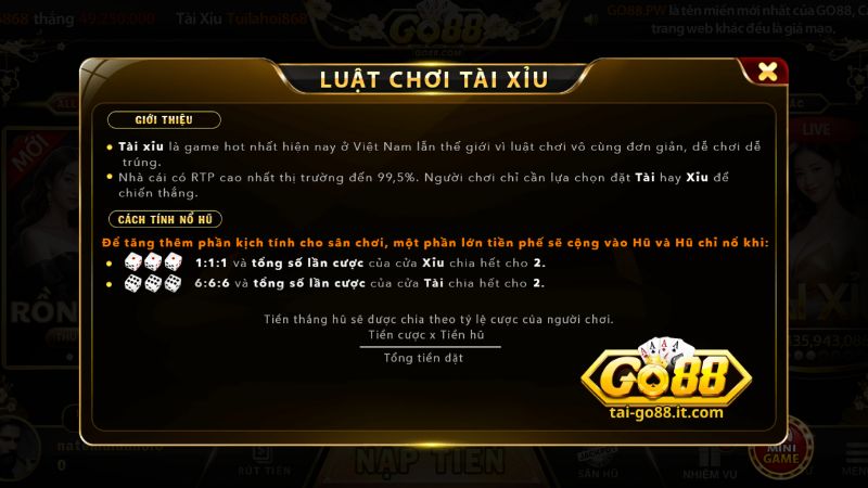 Luật chơi tài xỉu Go88 chi tiết cho người mới